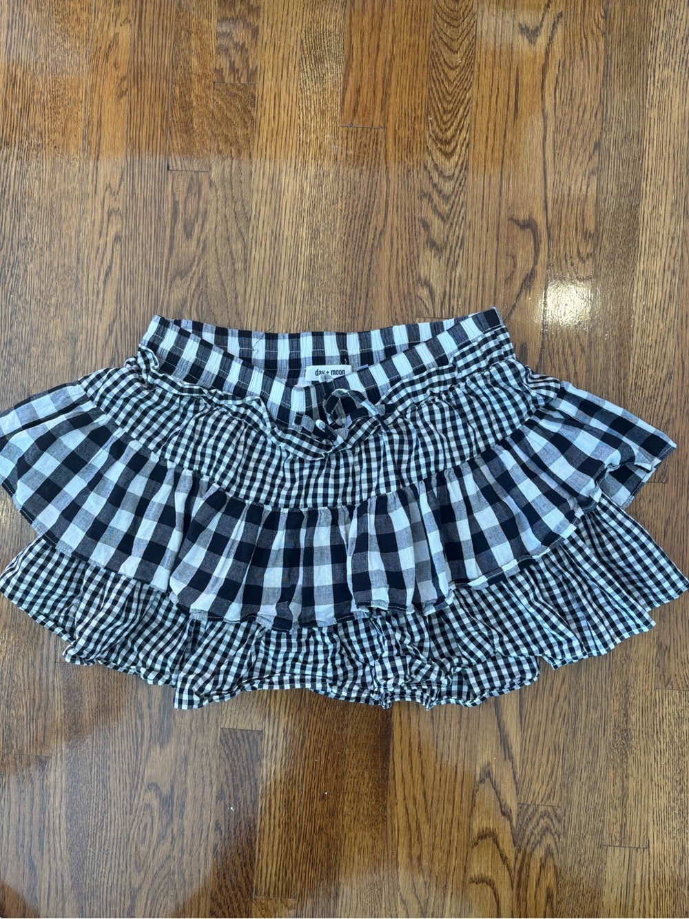 Day + Moon Boutique Black & White Gingham Layered Ruffle Skirt